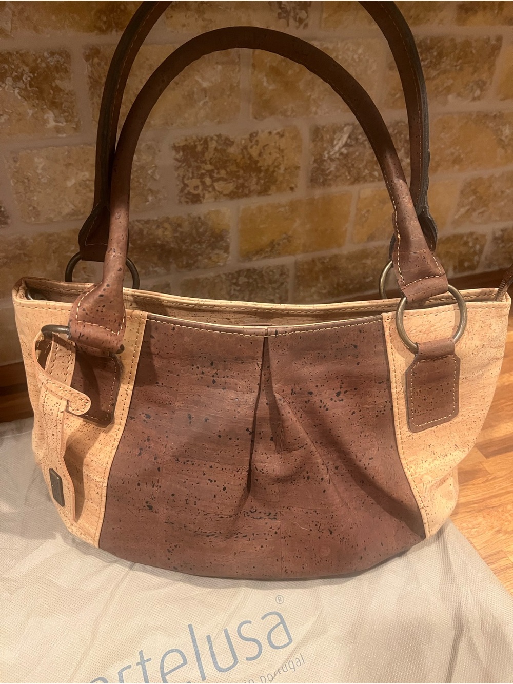 Artelusa Brown and Tan Cork Shoulder Bag